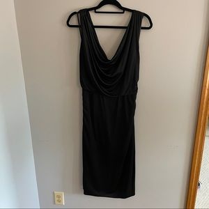 Maria Bianco Nero Black Silk Drape Dress Cowl Front Cross Back Sz XL